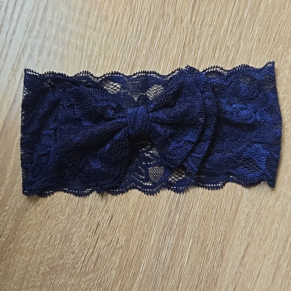 Wide Lace Front Bow Headbands Baby Girl Toddler Pink & Navy Blue Hair Accessory